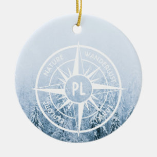 Décoration En Céramique Aiguille de compas monogramme forêt d'épinette d'h