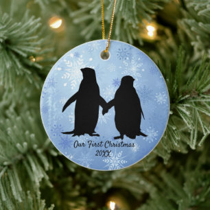 Décoration En Céramique Aimer Penguin Couple Noël