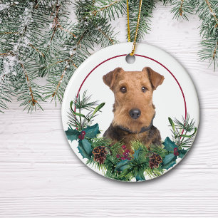 Décoration En Céramique Airedale Terrier À feuillage persistant Berry Wrea