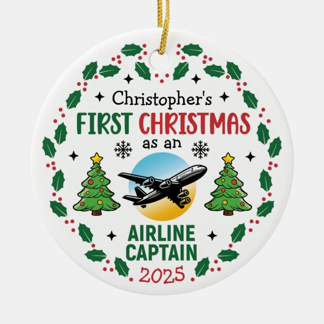 Décoration En Céramique Airline Captain First Christmas Pilot Personalized (Devant)