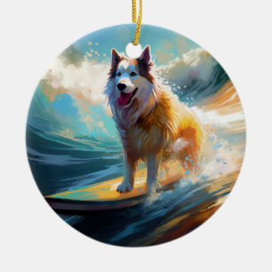 Décoration En Céramique Alaskan Malamute Beach Surf Peinture