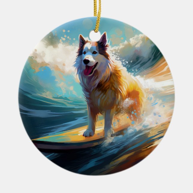 Décoration En Céramique Alaskan Malamute Beach Surf Peinture (Devant)