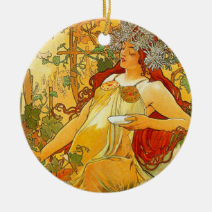 Décoration En Céramique Alphonse Mucha Art Nouveau Automne