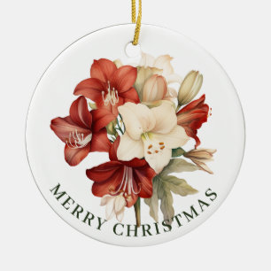 Décoration En Céramique Amaryllis rouge et blanc pour Noël Joyeux blanc