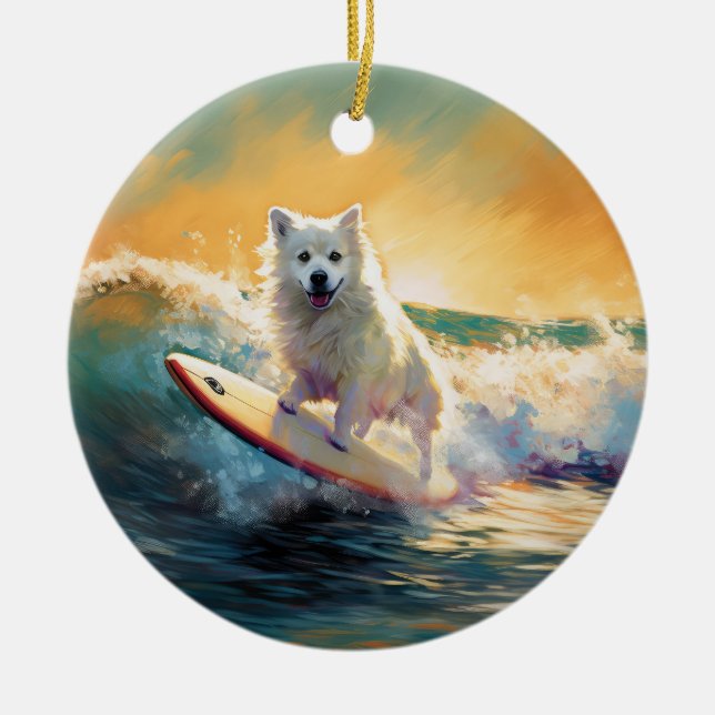 Décoration En Céramique American Eskimo Beach Surf Peinture (Devant)