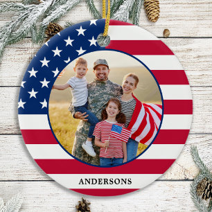 Décoration En Céramique American Flag Photo personnalisée Noël patriotique