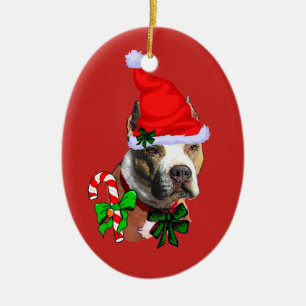 Décoration En Céramique American Pit Bull Terrier Noël
