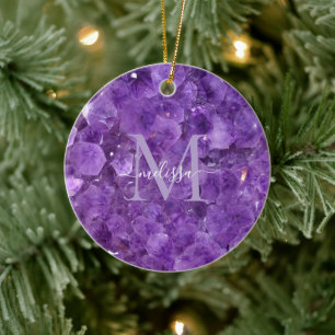 Décoration En Céramique Amethyst Birthstone Monogramme Nom personnalisé