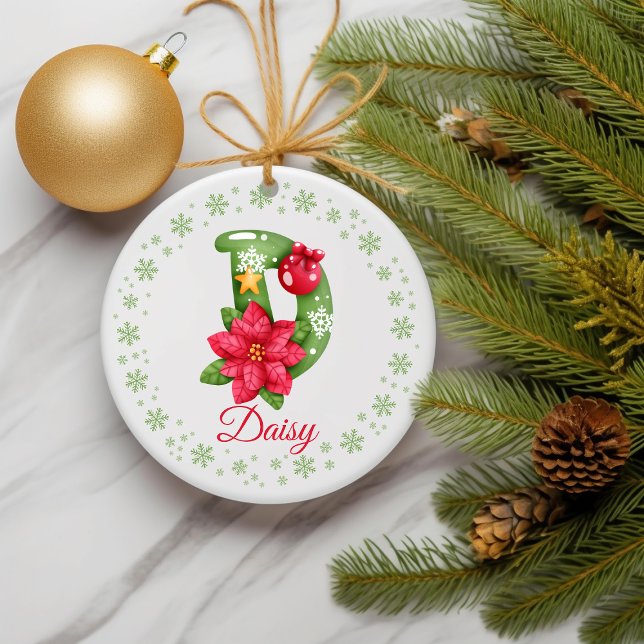 Décoration En Céramique Ami personnalisé Initiales florales Noël (cute personalized letter name ornament)