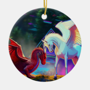 Décoration En Céramique Amis de la Forêt - Jeune Dragon et Jeune Pégase