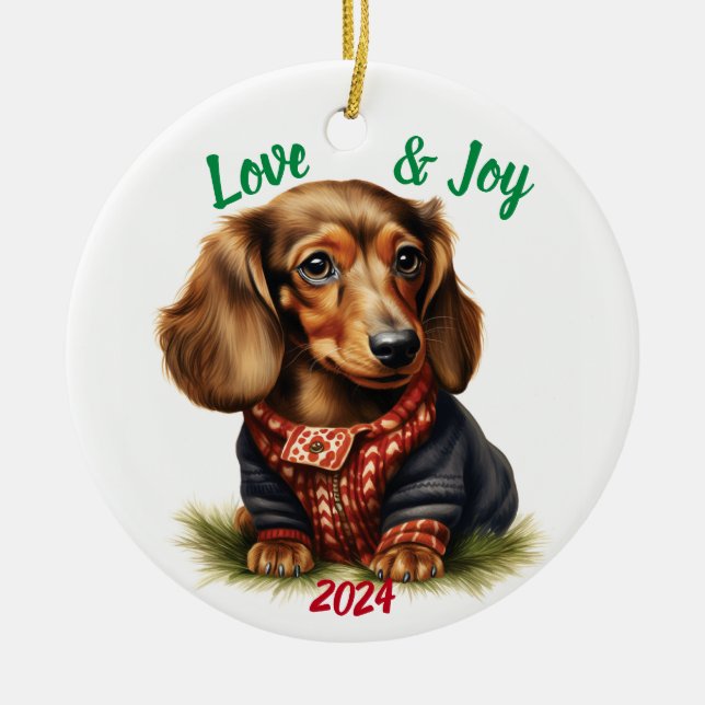 Décoration En Céramique Amour et joie Dachshund : Aquarelle (Devant)