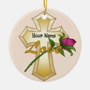 Décoration En Céramique Amour Rose Croix chrétienne Ornament