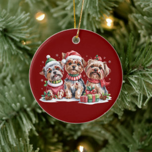 Décoration En Céramique Amoureux de Yorkshire Terrier pour Noël