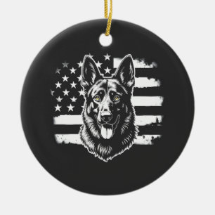 Décoration En Céramique Amoureux du Berger Allemand USA Drapeau Américain 