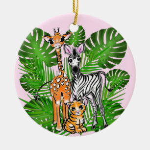 Décoration En Céramique Amusants Safari amis girafe zèbre tigre palme feui