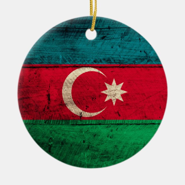 Décoration En Céramique Ancien drapeau azerbaïdjanais en bois (Devant)