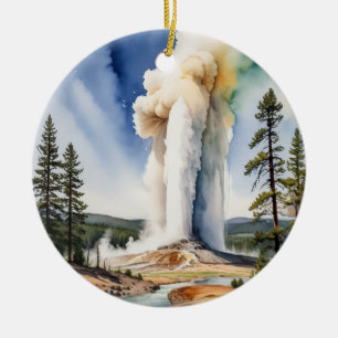 Décoration En Céramique Ancien fidèle Parc national Yellowstone Aquarelle