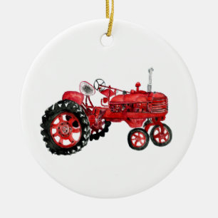Décoration En Céramique Ancienne carte de dessin de tracteur rouge