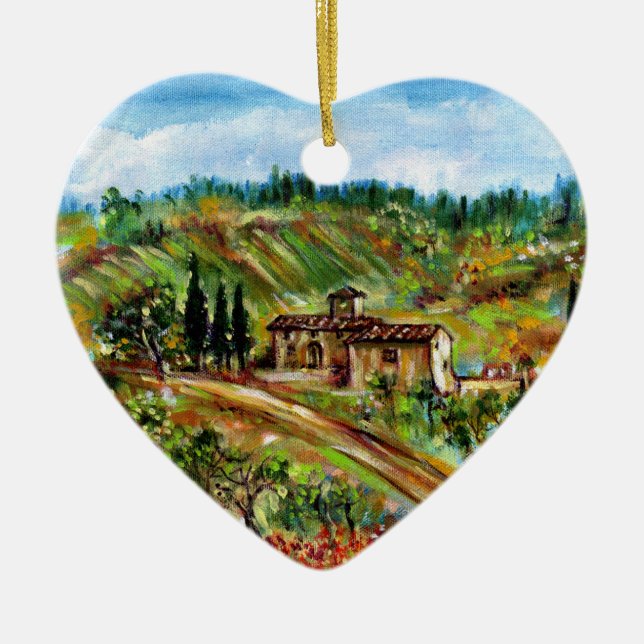 DÉCORATION EN CÉRAMIQUE ANCIENNE FERME EN PAYSAGE TOSCANE (Devant)