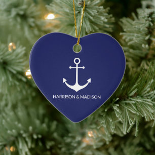 Décoration En Céramique Ancrage nautique bleu marine personnalisé nom de 