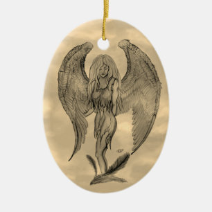 Décoration En Céramique Angel en style tatouage