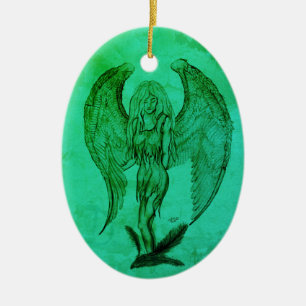 Décoration En Céramique Angel en style tatouage