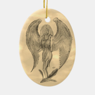 Décoration En Céramique Angel en style tatouage