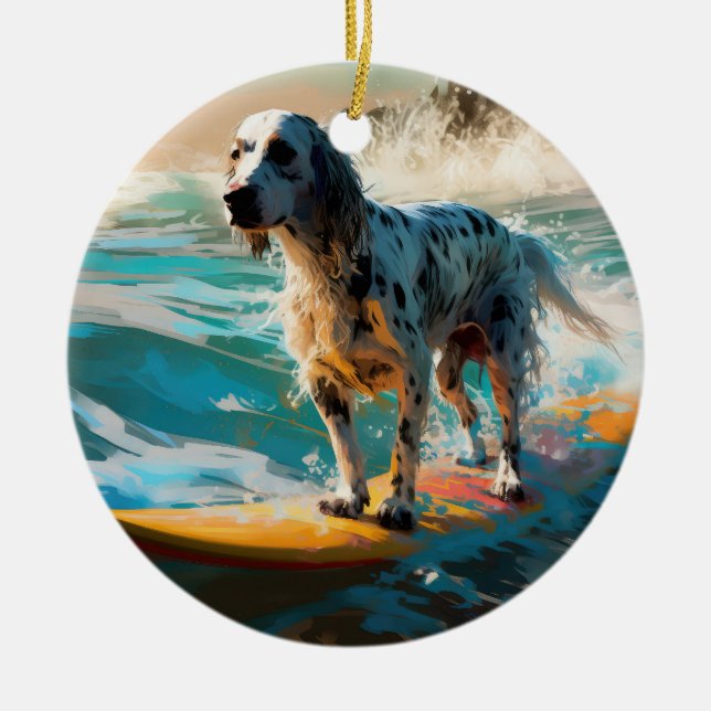 Décoration En Céramique Anglais Setter Beach Surfing Painting (Devant)