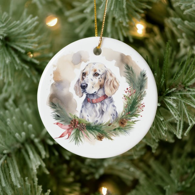 Décoration En Céramique Anglais Setter Christmas Wreath Festive Pup (Arbre)
