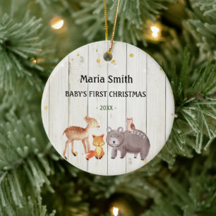 Décoration En Céramique Animaux Bois Vintage de bébé premier Noël