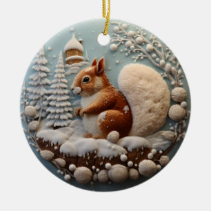 Décoration En Céramique Animaux de Noël des écureuils 3D