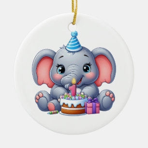 Décoration En Céramique Anniversaire 1 an Éléphant Bébé