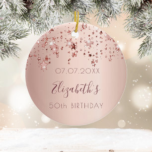 Décoration En Céramique Anniversaire blush rose or brillant étoiles glitte