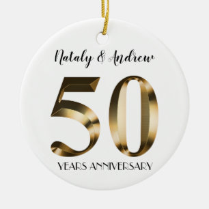 Décoration En Céramique Anniversaire du 50e Mariage d'or métallique
