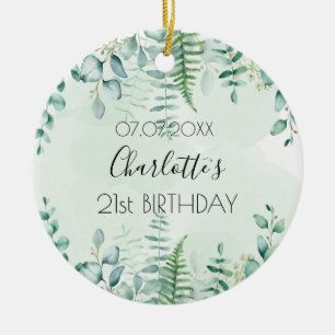 Décoration En Céramique Anniversaire eucalyptus nom vert élégant