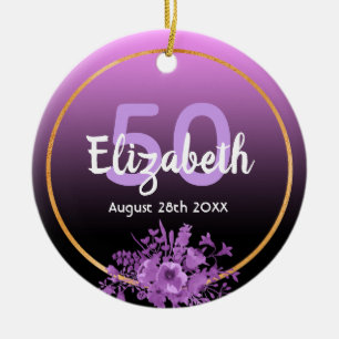 Décoration En Céramique Anniversaire fleuron violet nom monogramme
