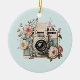 Décoration En Céramique Appareil photo avec fleurs Rétro Pastel