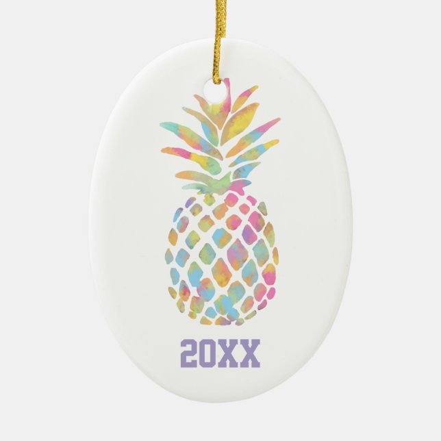 Décoration En Céramique Aquarelle arc-en-ciel ananas tropicale personnalis (Devant)