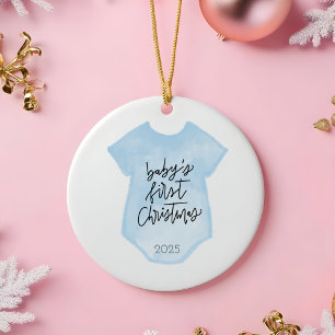 Décoration En Céramique Aquarelle Baby Boy's First Christmas Ornament