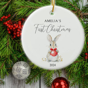 Décoration En Céramique Aquarelle Baby Rabbit Personnalisé Premier Noël