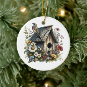 Décoration En Céramique Aquarelle Birdhouse Noël personnalisé