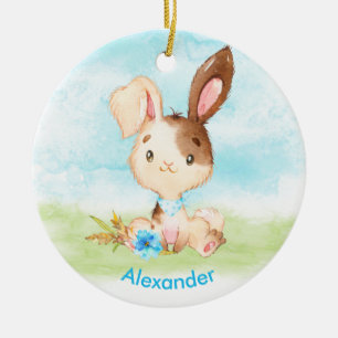 Décoration En Céramique Aquarelle bleue Petit Lapin