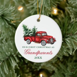 Décoration En Céramique Aquarelle Camion Vintage Grand-parents Noël