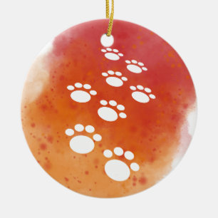 Décoration En Céramique Aquarelle Chien Paw Traces