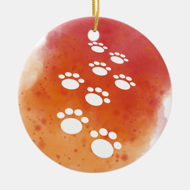 Décoration En Céramique Aquarelle Chien Paw Traces (Devant)