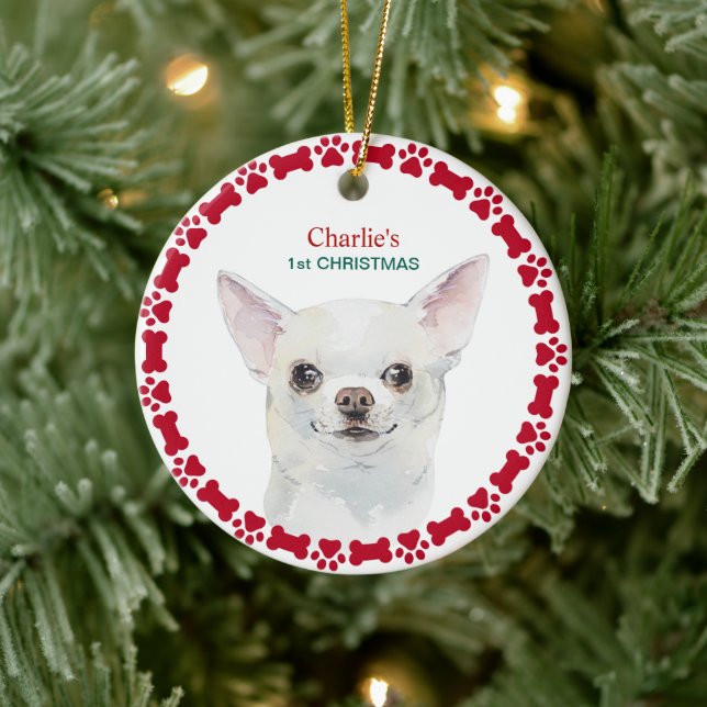 Décoration En Céramique Aquarelle Chihuahua Noël personnalisé (Arbre)
