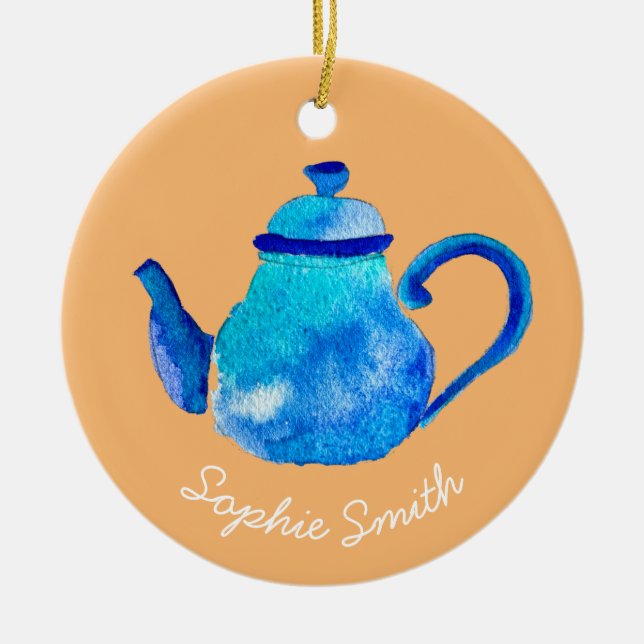 Décoration En Céramique Aquarelle couleur bleu teapot (Devant)