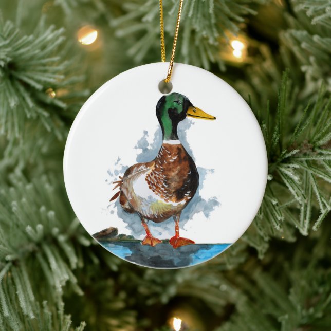 Décoration En Céramique Aquarelle de canard de Mallard (Arbre)