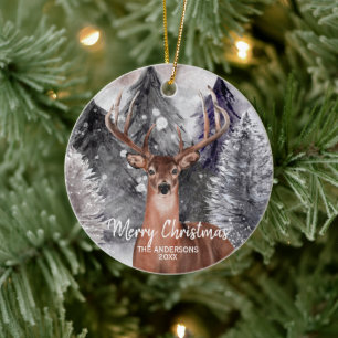 Décoration En Céramique Aquarelle de cerf Buck dans l'ornement de Noël de