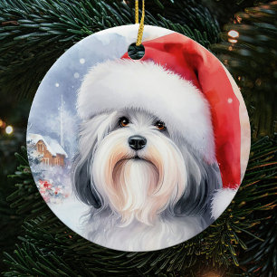 Décoration En Céramique Aquarelle de chien gris Havanais Noël